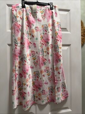 Francesca’s Women’s White & Pink Printed A-Line Skirt